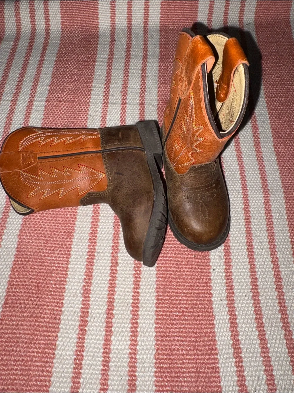 Baby Two-Tone Brown and Orange Western Cowboy Boots size 1